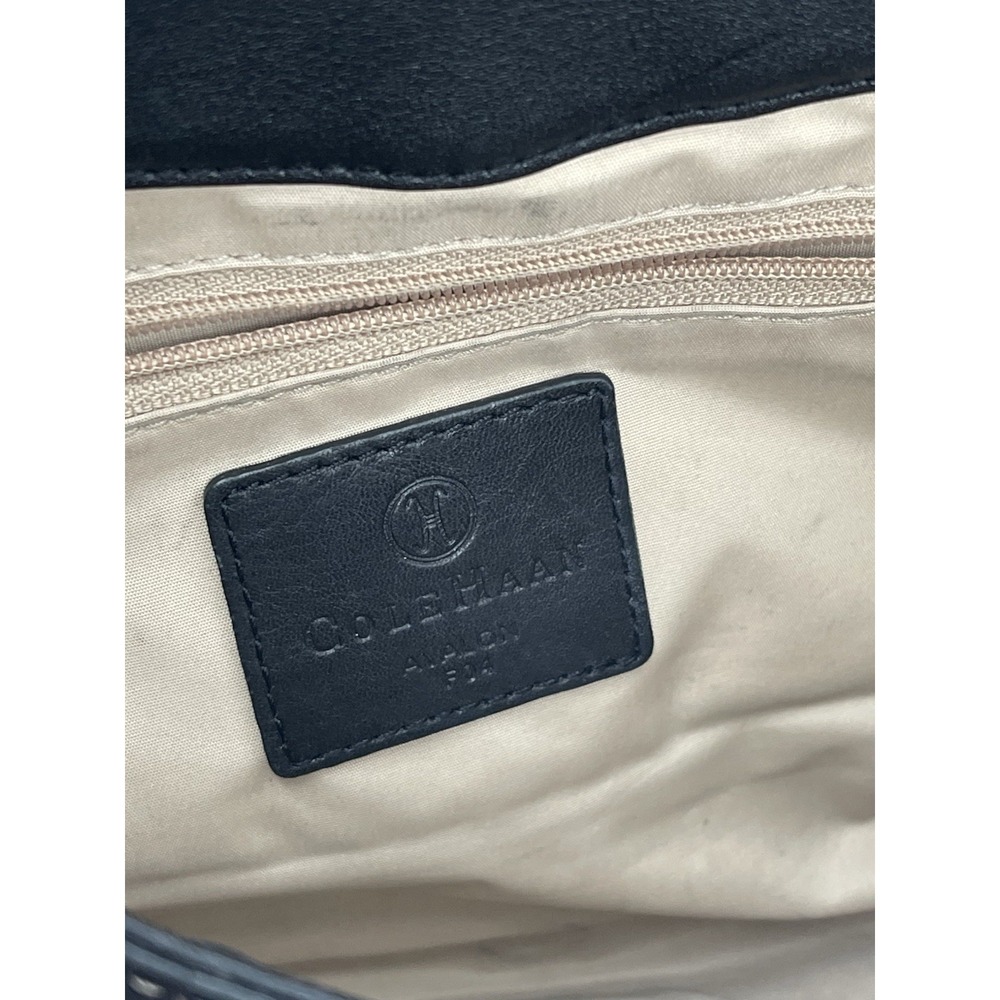 Cole Haan Black Leather Shoulder Bag Contrast Stitch Silver Hardware Women's - Picture 6 of 10